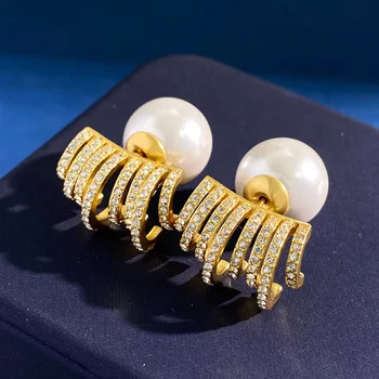 Donia Jewelry роскошная линия ювелирных изделий из титановой стали с микро-инкрустацией AAA цирконом, европейские и американские модные жемчужные серьги