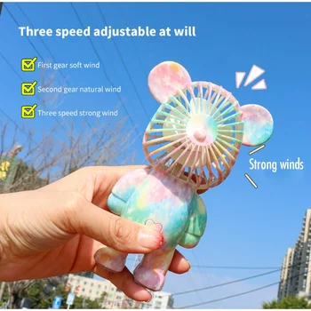 Мини-ручной вентилятор с рисунком милого медведя, модель с гальваническим градиентом, USB-аккумулятор для домашнего офиса на открытом воздухе, портативный вентилятор, подарки