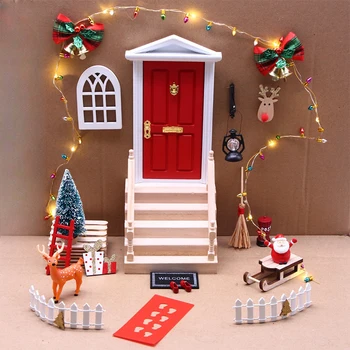 1 шт. Пластиковая Красная дверь, Рождественский кукольный домик, шляпный венок, Мини-Елка, Подарочные коробки для миниатюрной модели сказочного игрушечного домика