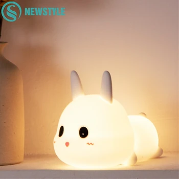 Кролик Силиконовый Ночник Кролик Светодиодная Лампа USB Зарядка Животное Мультфильм Затемняемая Лампа Для Детей Детские Gif Украшения Комнаты