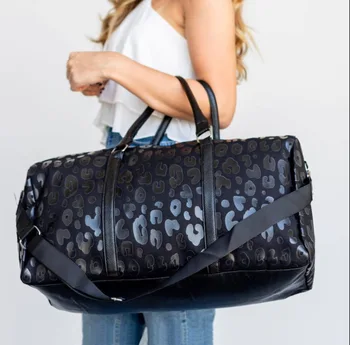 Черная леопардовая спортивная сумка Weekender из искусственной кожи, повседневная дорожная сумка-тоут, сумки для багажа большой емкости, с наплечным ремнем, сумки для переноски